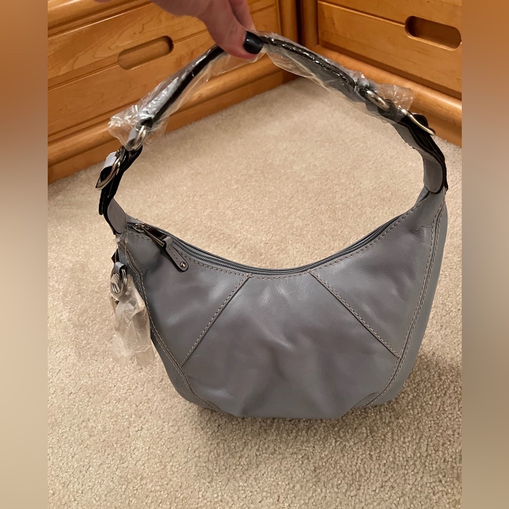 Tignanello Elegant Light Blue Leather Shoulder Bag